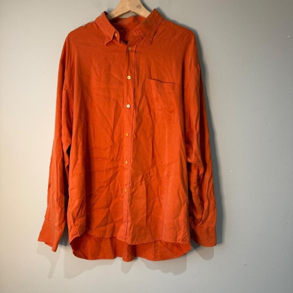 Men's Bugatchi Uomo Orange Tencel Button Down‎ Shirt - XL Extra Large